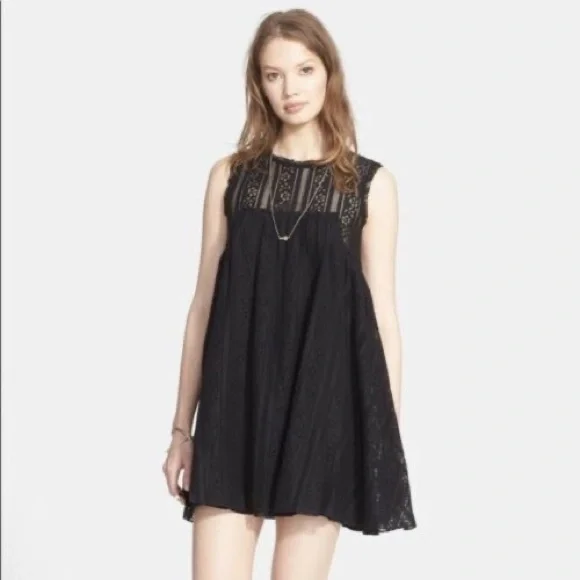 Free People Tu Es La lace Pattern Black Mini Dress